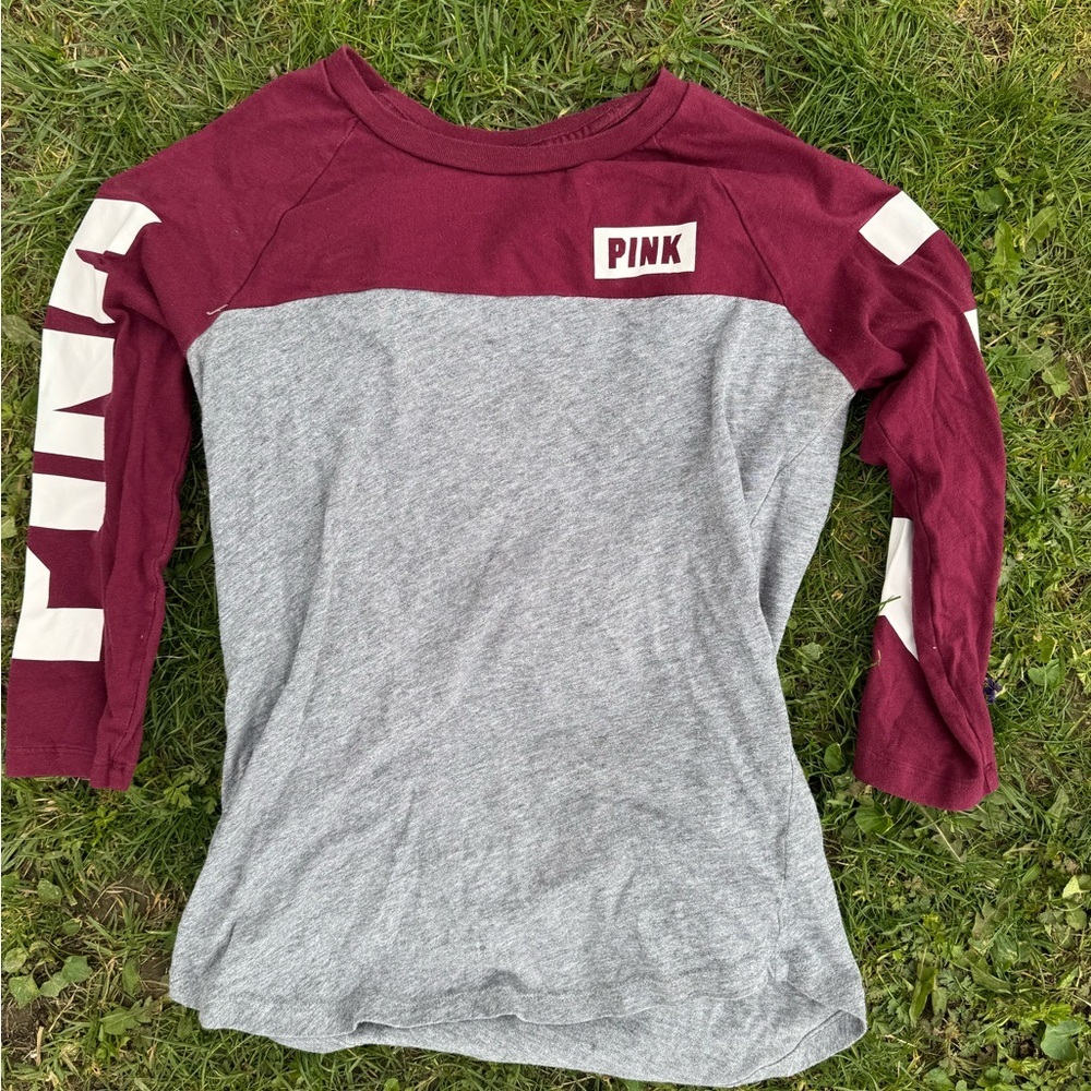 PINK Victoria's‎ Secret Kids Long Sleeve Shirt - Maroon and Gray